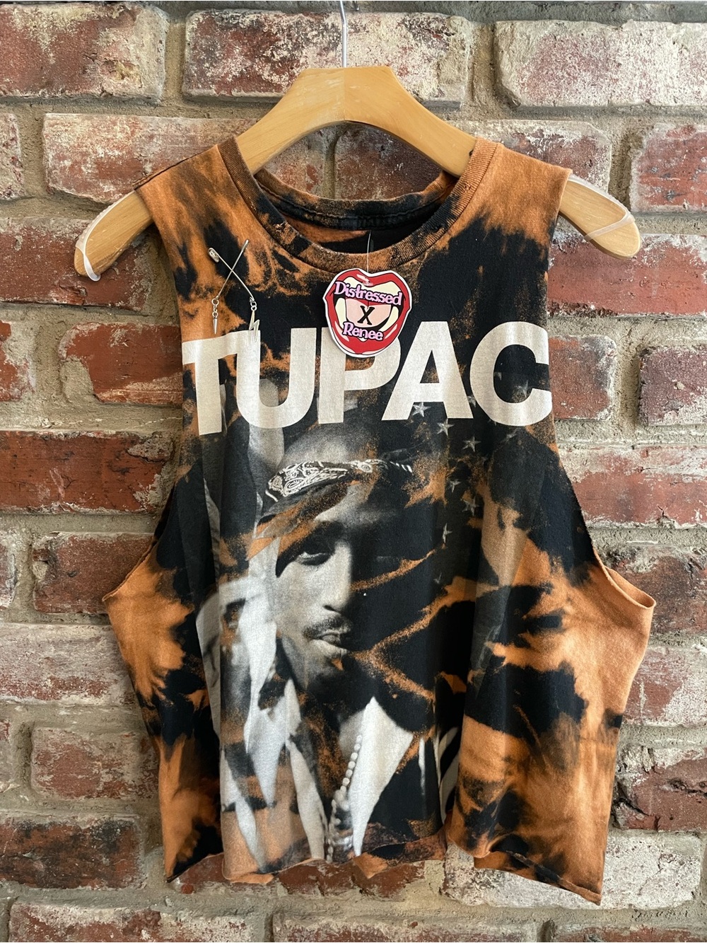 Tupac Distresses Bleach Dye Crop Top